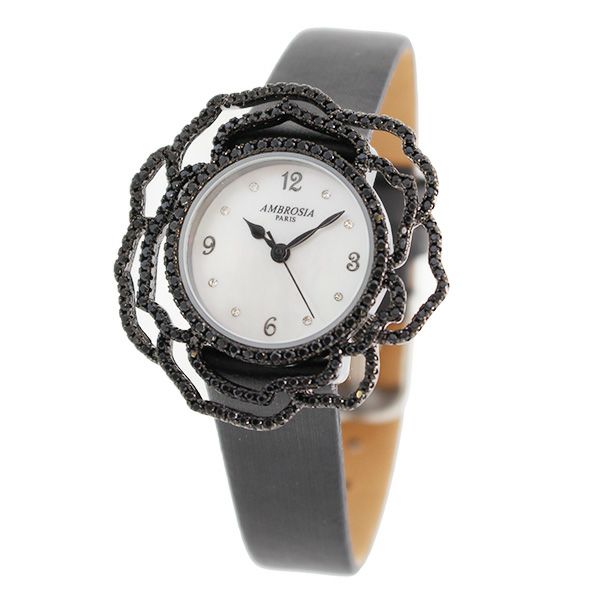 【アンブローシア】フランス製フラワーフェイスクリスタルガラス腕時計/9161017
